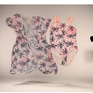 Pink Palm Tree Swimsuit and Cover-Up Set